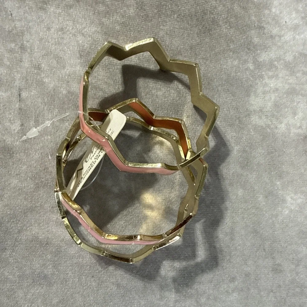 Zigzag Bangle Bracelets Set Of 3 Pink Goldtone